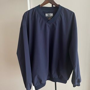 IXSPA Pullover Golf Windbreaker Jacket Navy Blue w Navy Lining Men's V Neck XL